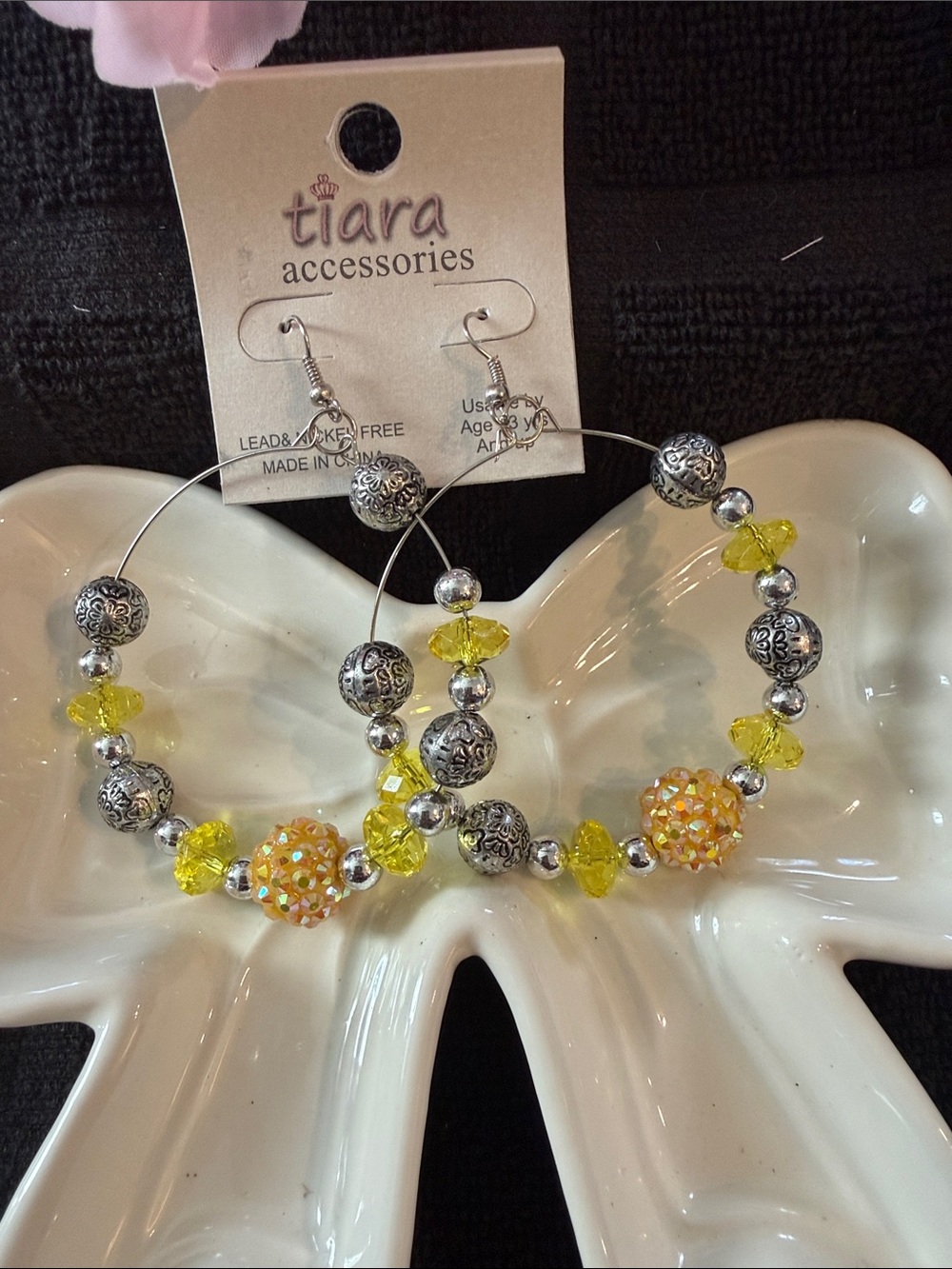 Tiara Yellow Crystal and Silver Filigree Hoop Earrings